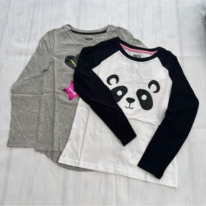 NEW Spotted Zebra Girl's 2 Pack Love & Panda Long Sleeve T-Shirts Sz S(6-7Year)